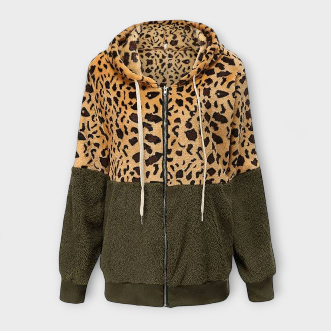 Lea - Leopar Desenli Polar Kapüşonlu Sweatshirt