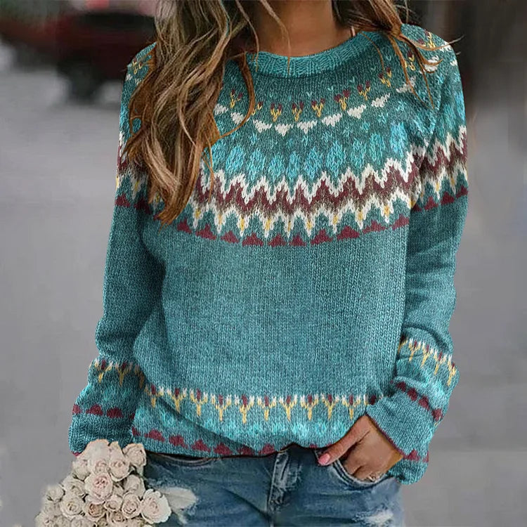 Peyton™ - Rahat Retro Dalga Desenli Sweatshirt