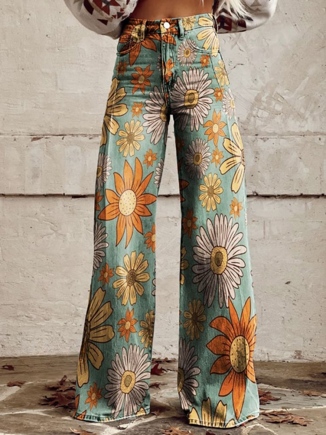 Tania | Vintage Çiçekli Geniş Paça Pantolon