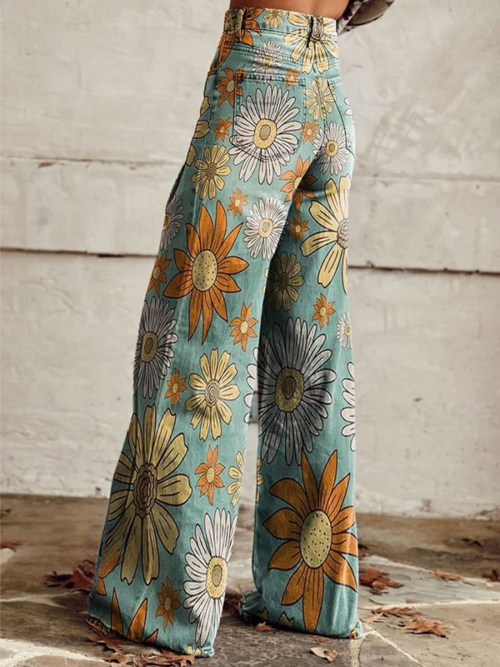 Tania | Vintage Çiçekli Geniş Paça Pantolon