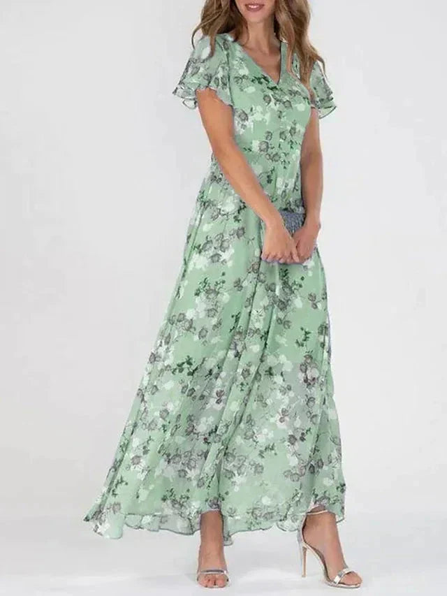 Jasmine™ – Çiçek Desenli V Yaka Maxi Elbise