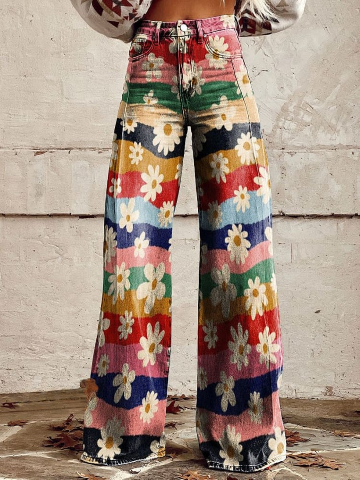 Katherine | Retro Çiçekli Geniş Paça Pantolon