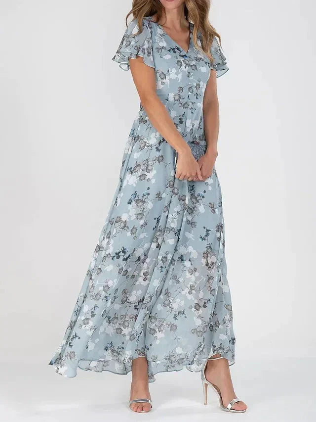 Jasmine™ – Çiçek Desenli V Yaka Maxi Elbise