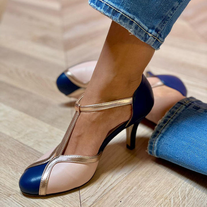 Alessia™ | Renkli ve Konforlu Yuvarlak Burun T-strap Topuklu Ayakkabılar