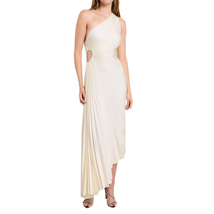 Sylvia™ – Tek Omuz Plise Midi Elbise