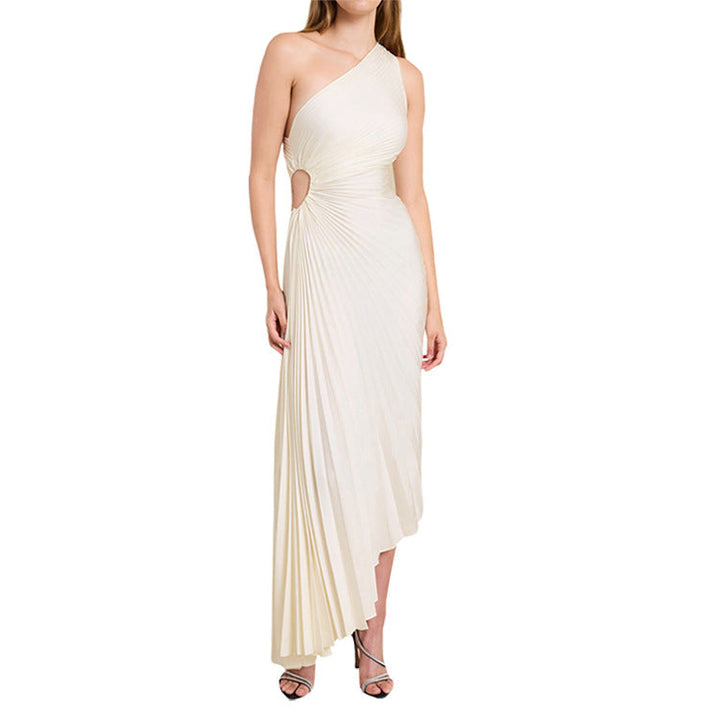 Sylvia™ – Tek Omuz Plise Midi Elbise
