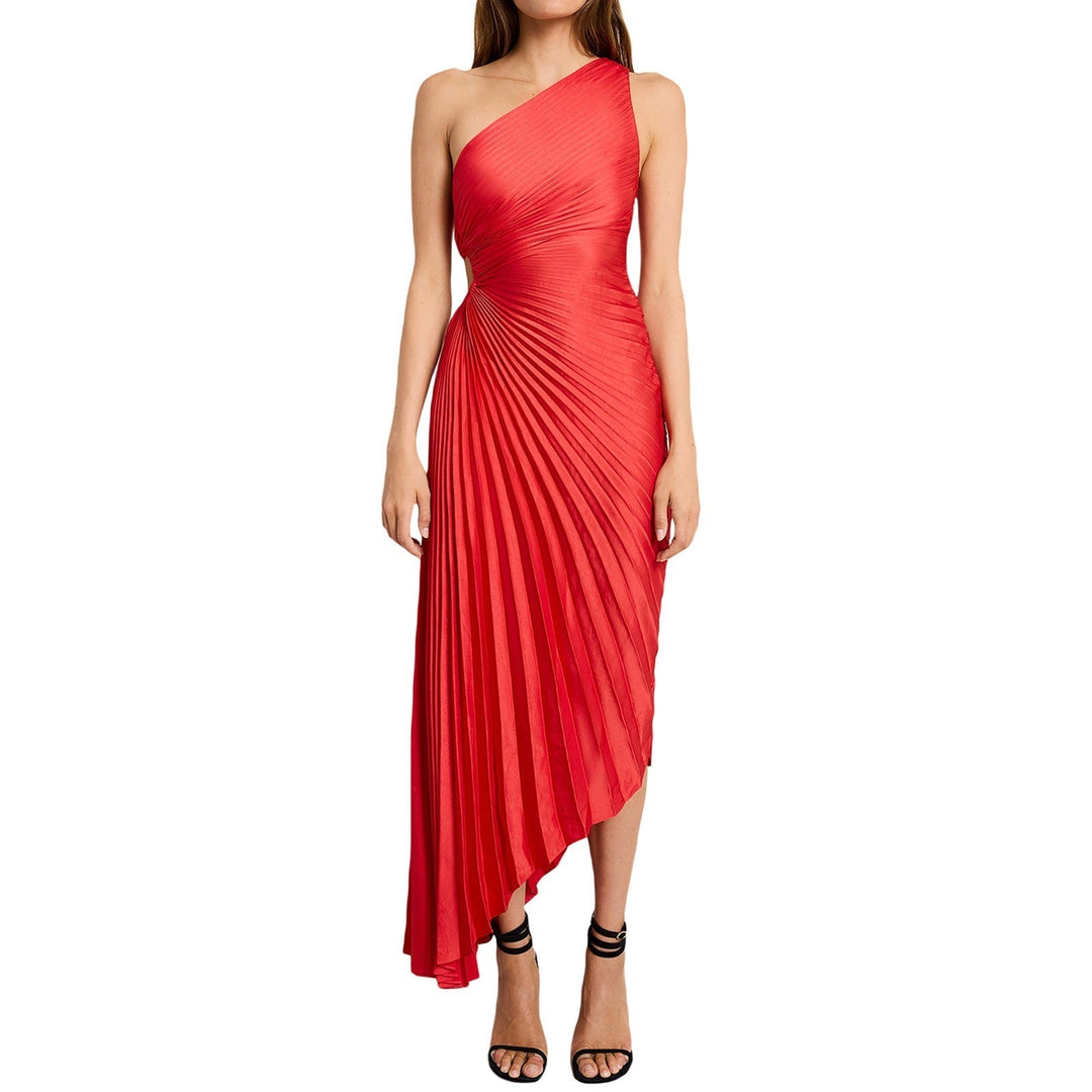 Sylvia™ – Tek Omuz Plise Midi Elbise