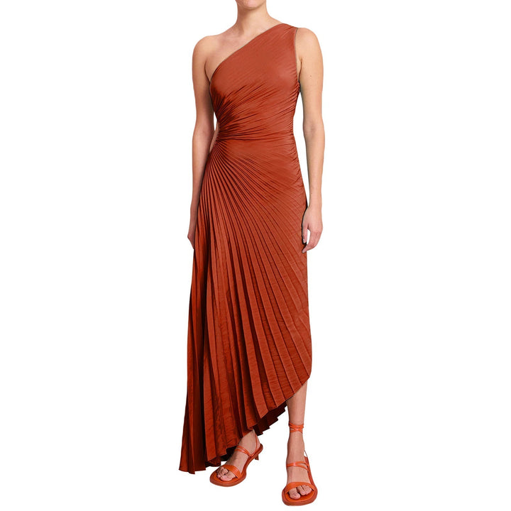 Sylvia™ – Tek Omuz Plise Midi Elbise