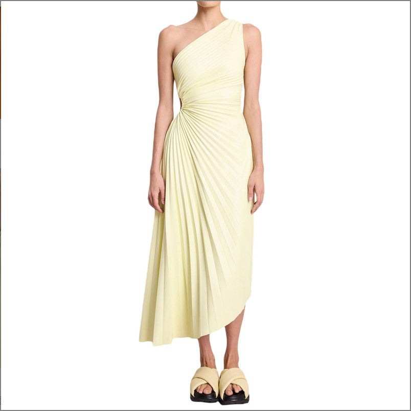 Eleanor™ – Tek Omuzlu Plise Maxi Elbise