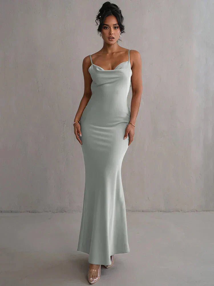 Lucy™ – Saten Çiçekli Maxi Elbise
