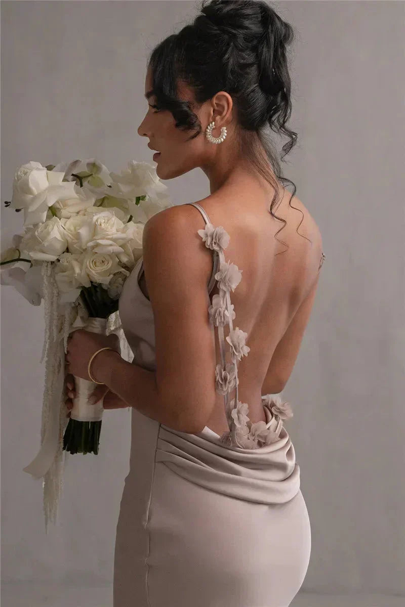 Lucy™ – Saten Çiçekli Maxi Elbise
