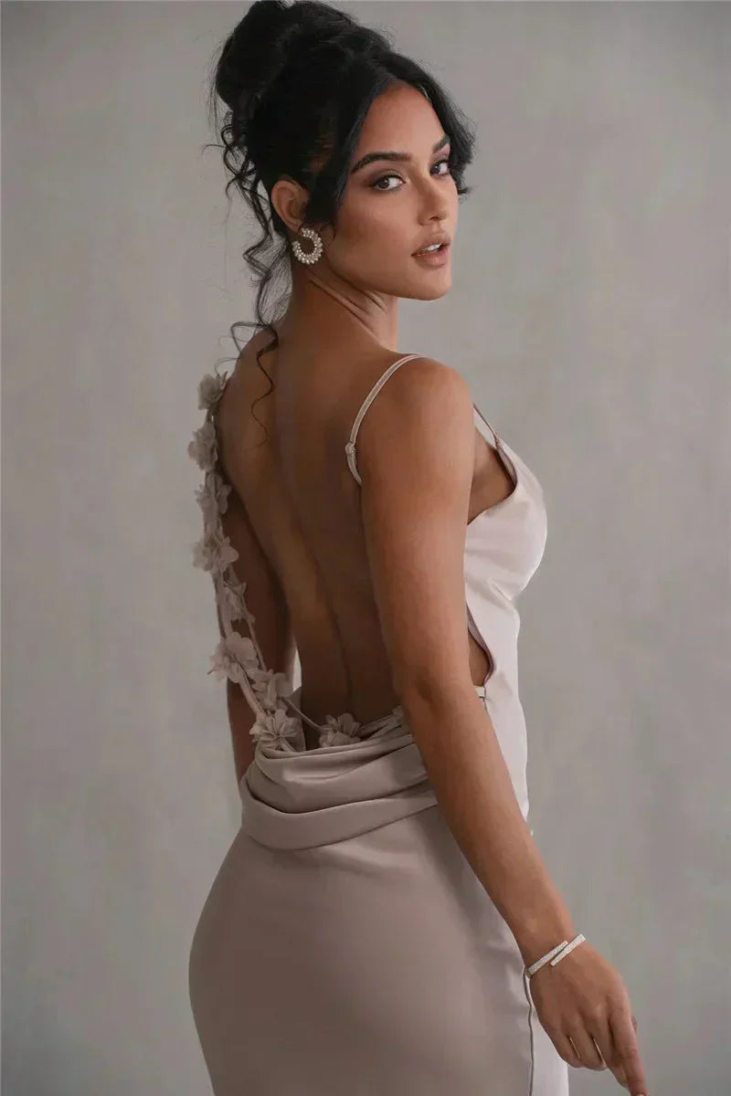 Lucy™ – Saten Çiçekli Maxi Elbise