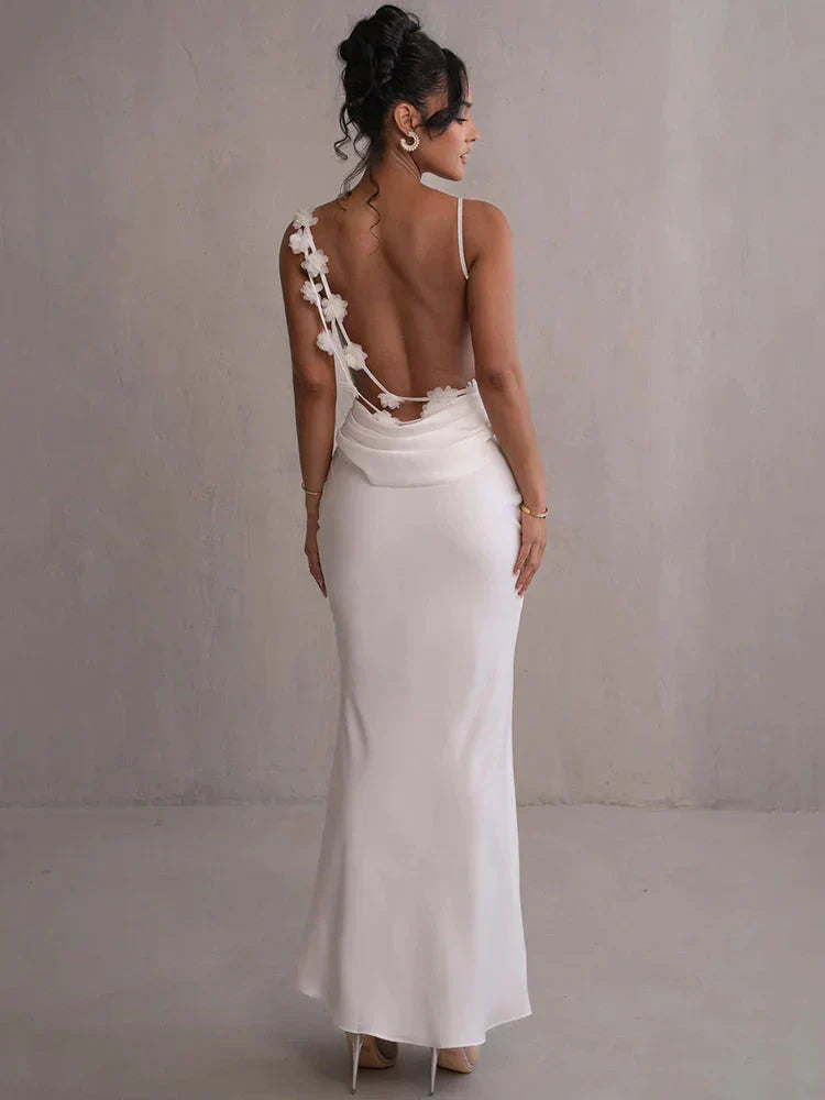Lucy™ – Saten Çiçekli Maxi Elbise