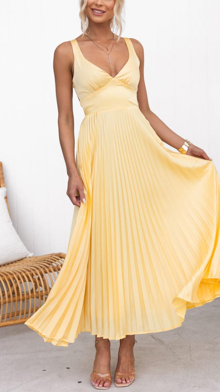 Abby™ – Plise V-Yaka Maxi Elbise