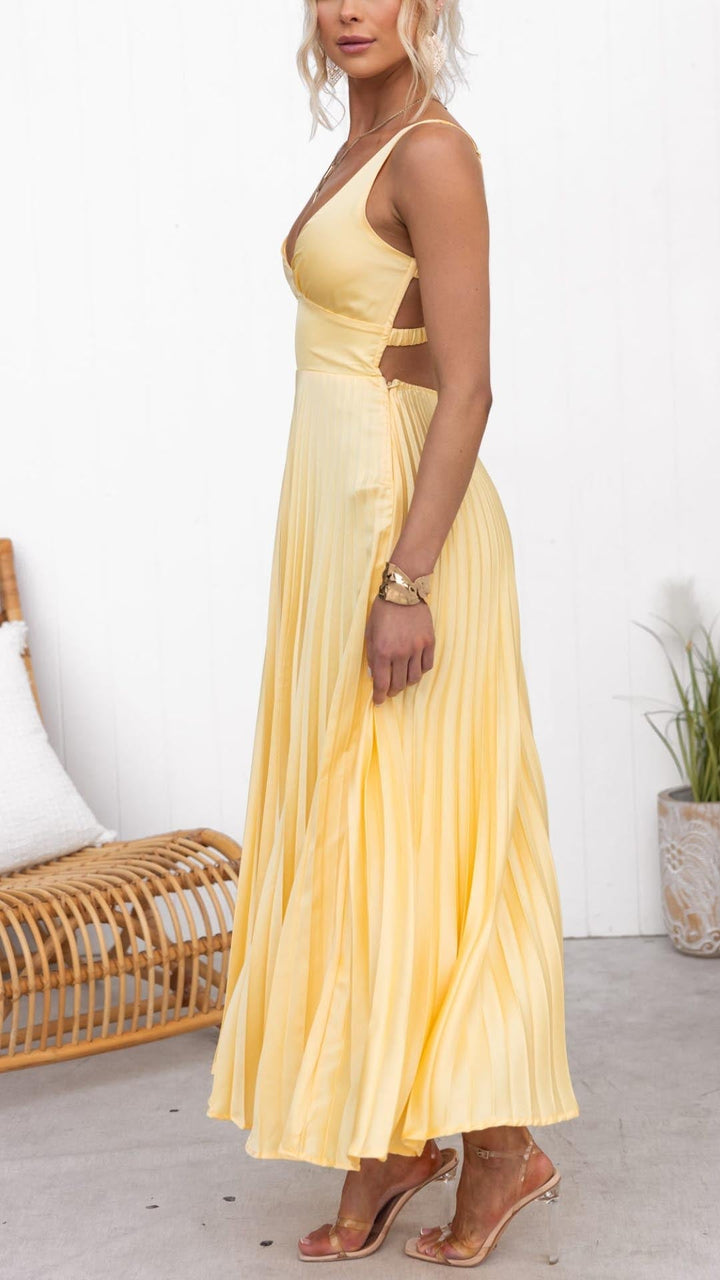 Abby™ – Plise V-Yaka Maxi Elbise