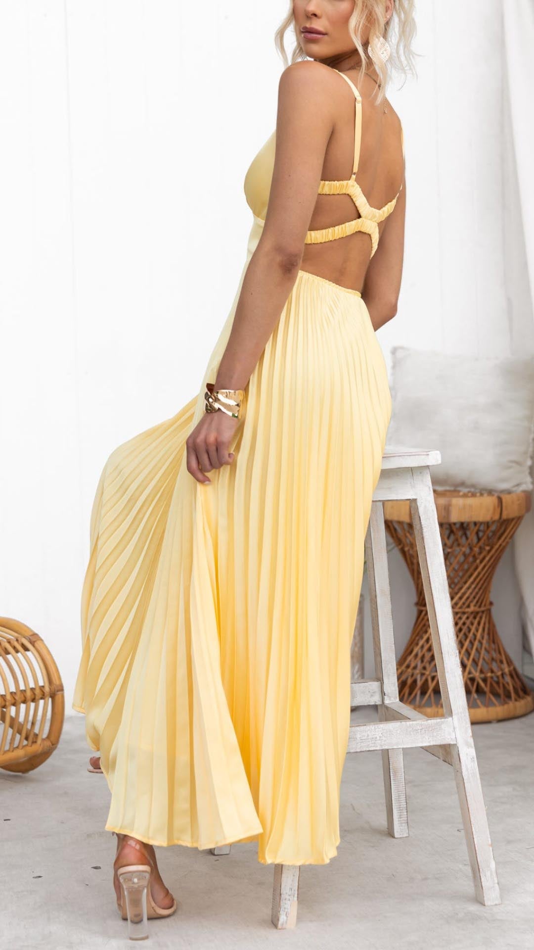 Abby™ – Plise V-Yaka Maxi Elbise