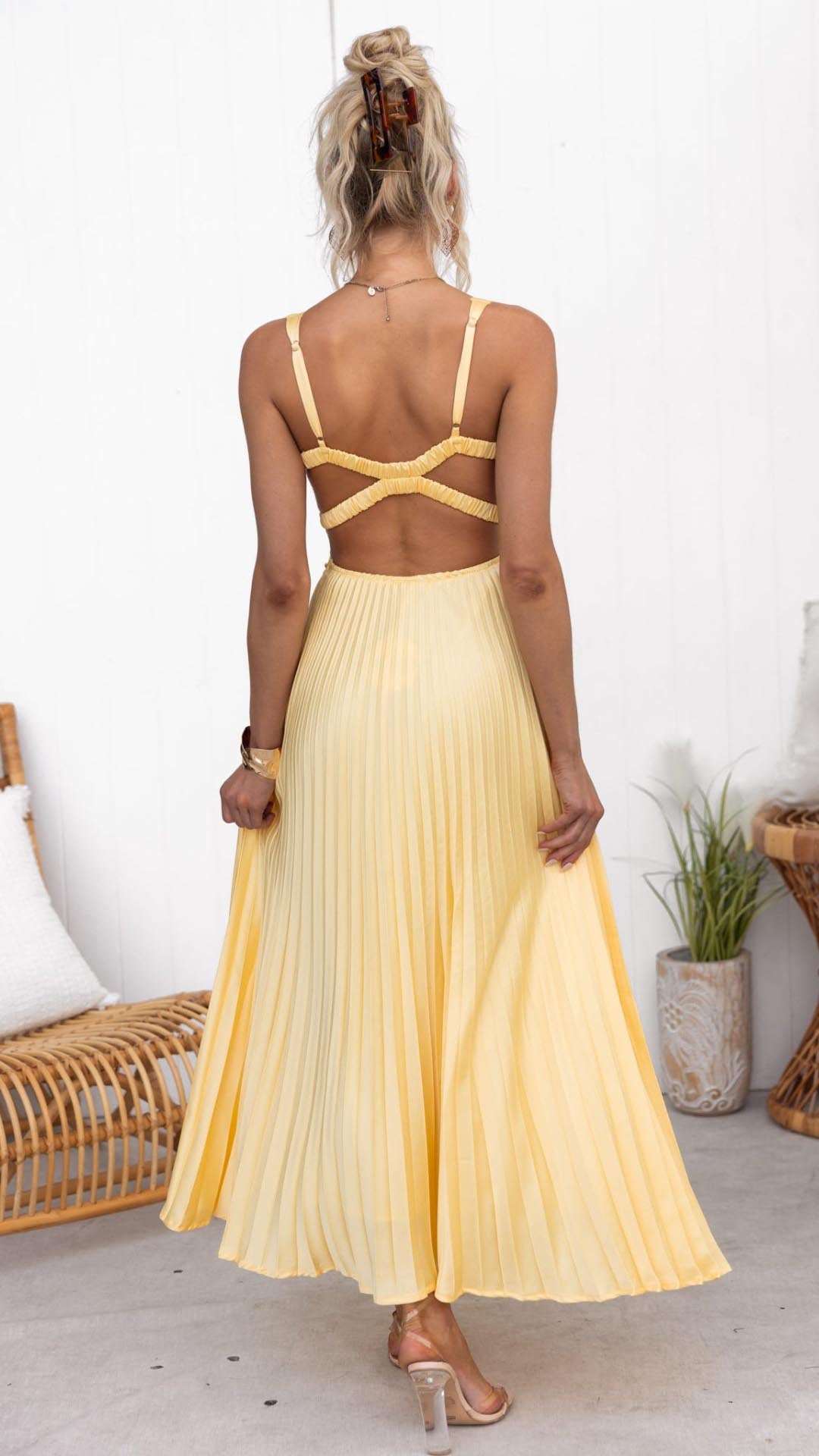 Abby™ – Plise V-Yaka Maxi Elbise