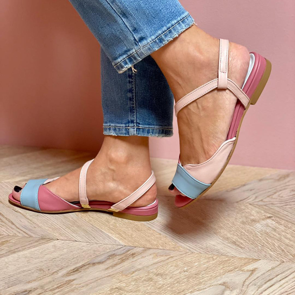 Roselina | Renk bloklu asimetrik pembe sandaletler