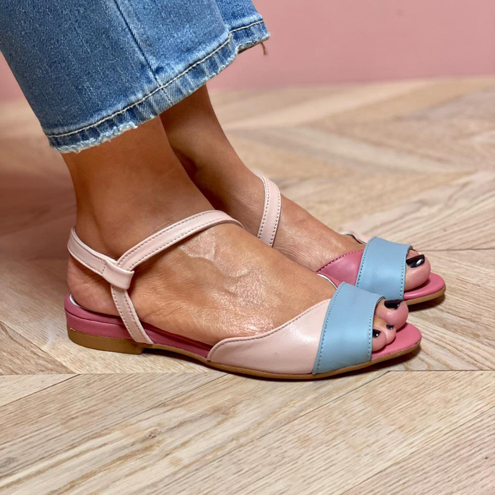 Roselina | Renk bloklu asimetrik pembe sandaletler