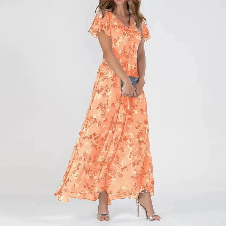 Jasmine™ – Çiçek Desenli V Yaka Maxi Elbise