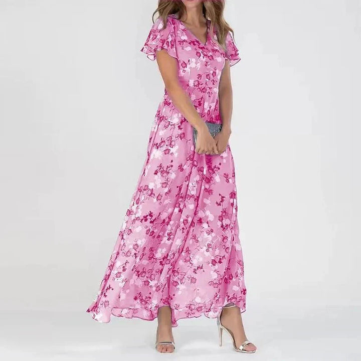 Jasmine™ – Çiçek Desenli V Yaka Maxi Elbise