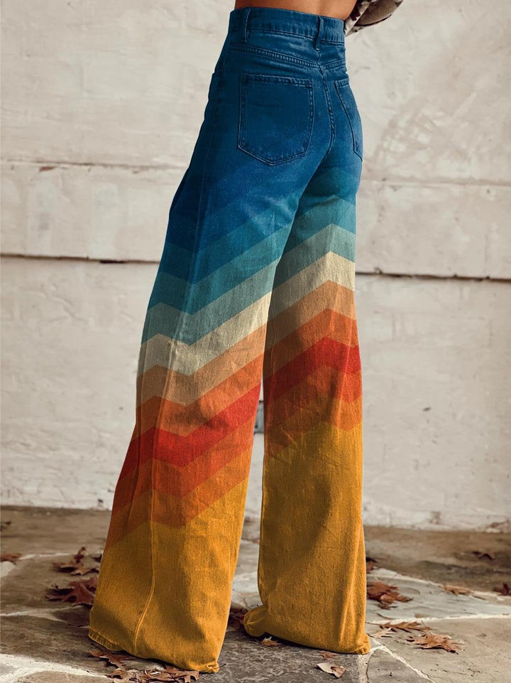 Estella | Retro Chevron Geniş Paça Pantolon