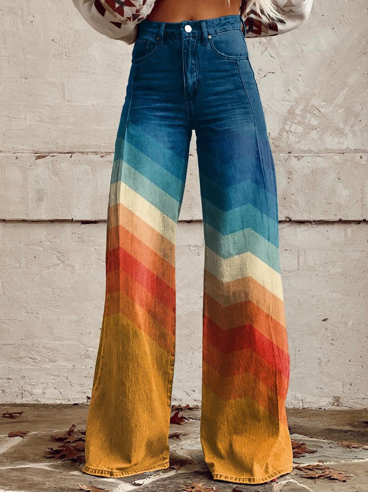 Estella | Retro Chevron Geniş Paça Pantolon