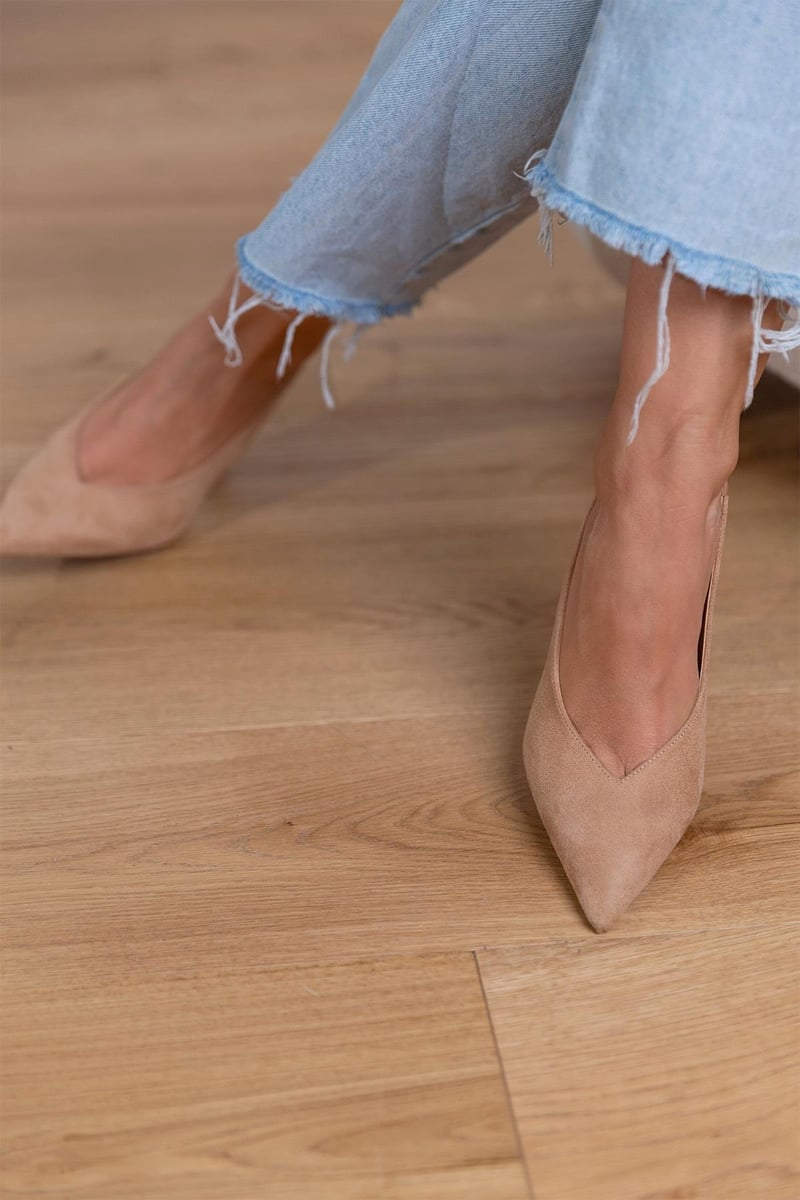 Marlena™ | İnce topuklu nudes slingback ayakkabılar