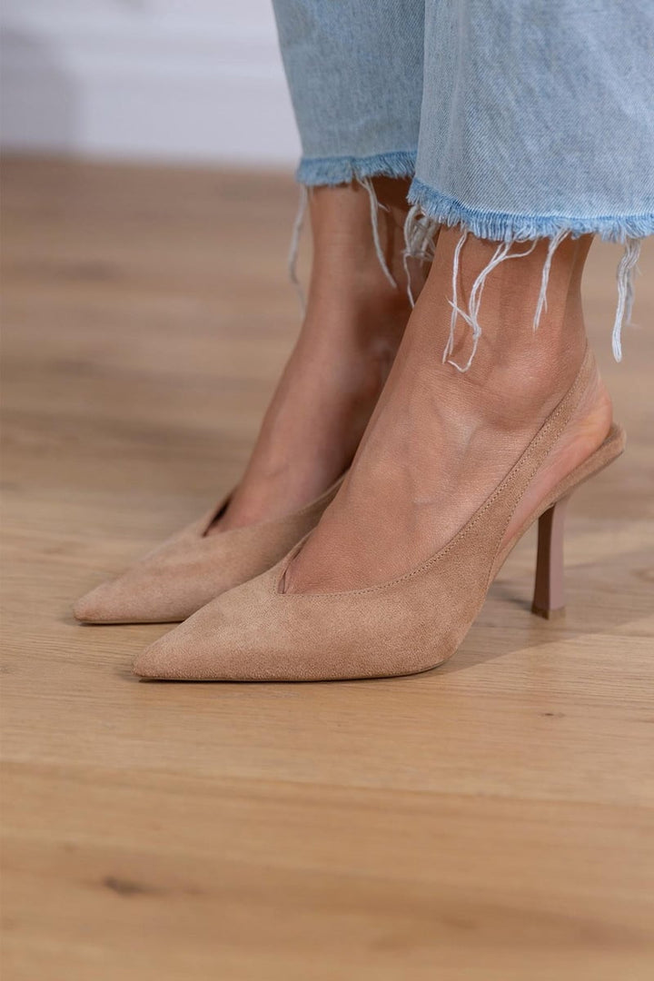 Marlena™ | İnce topuklu nudes slingback ayakkabılar