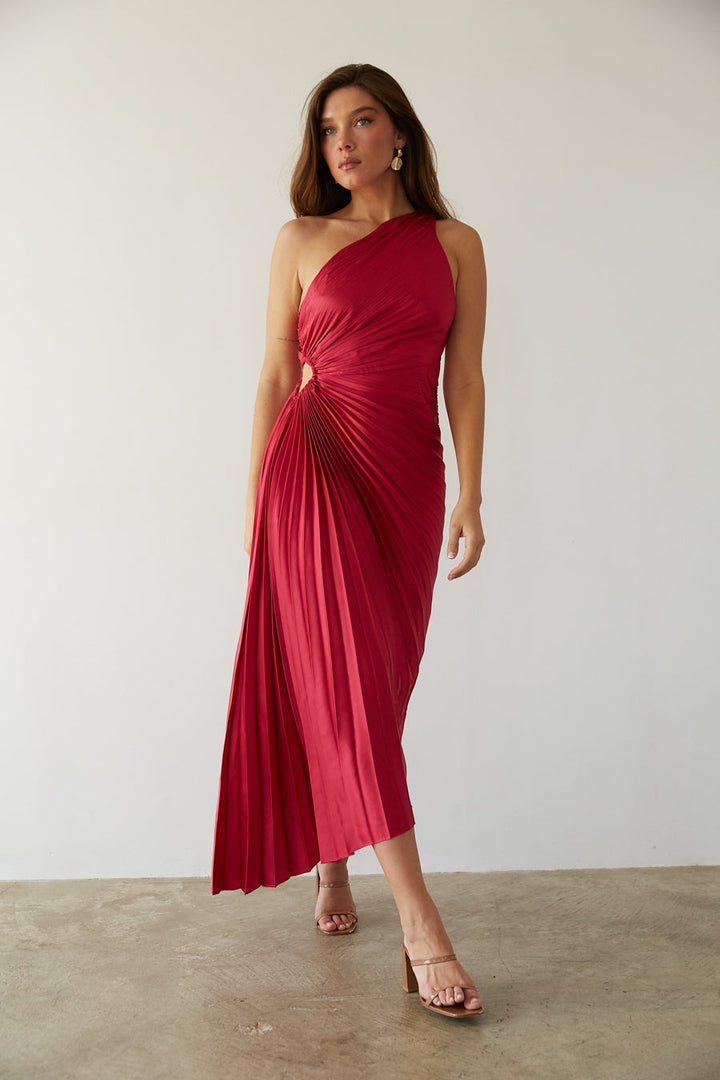 Sylvia™ – Tek Omuz Plise Midi Elbise